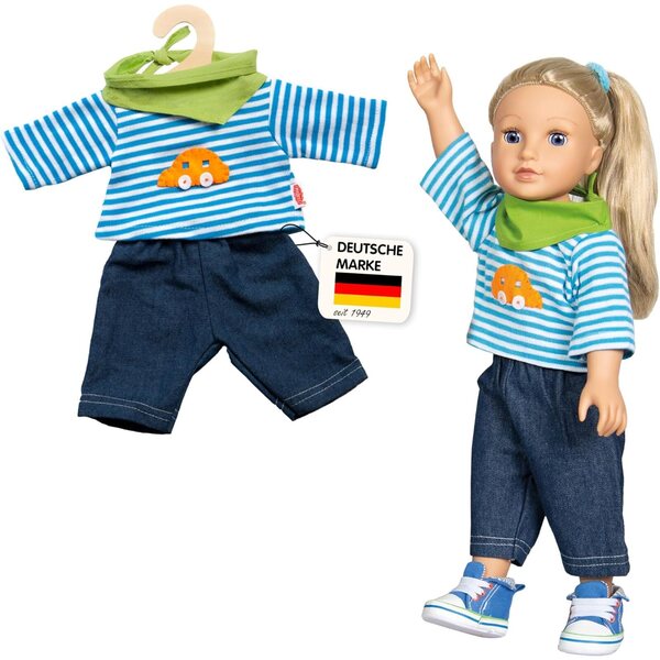 Heless Set Abbigliamento per Bambole 35-45 cm Jeans, Maglietta a Righe e Foulard Verde