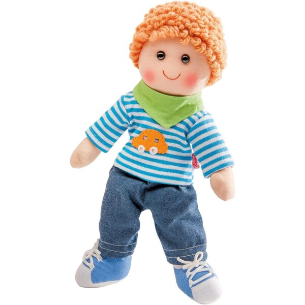 Heless Bekleidungsset für Puppen 35–45 cm, Jeans, gestreiftes T-Shirt und grüner Schal