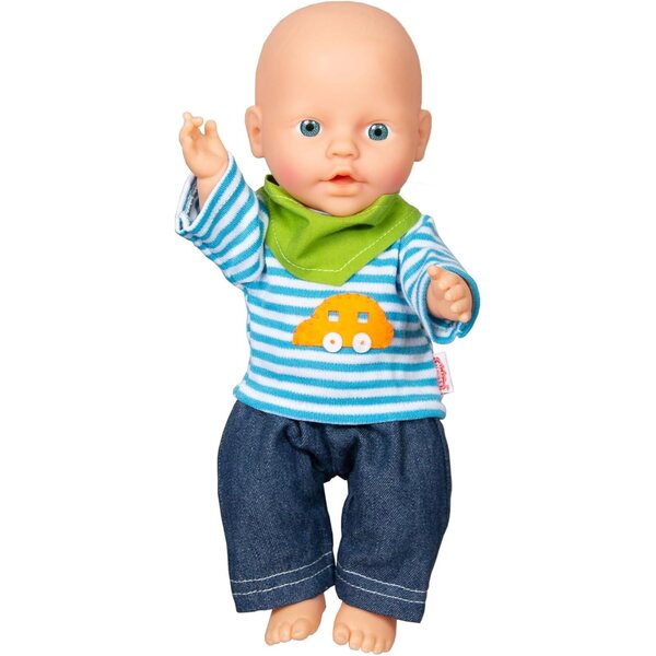 Heless Bekleidungsset für Puppen 35–45 cm, Jeans, gestreiftes T-Shirt und grüner Schal