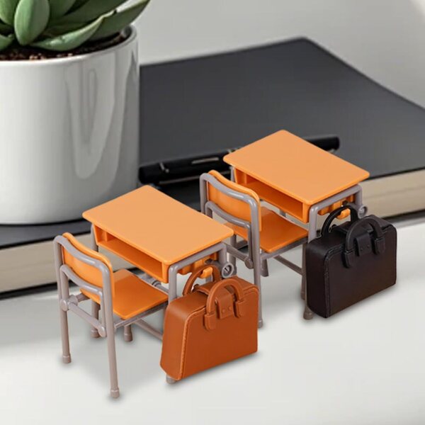 Mobili miniatura casa delle bambole con scrivanie, sedie e zaini, set creativo e portatile