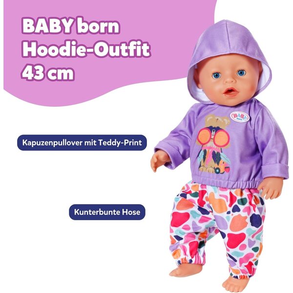 BABY born Hoodie-Outfit con Pantaloni e Maglia per Bambole 43 cm - Alta Qualità