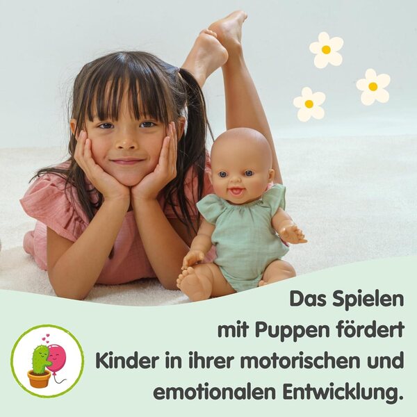 Heless Body in Musselin Mint per Bambole 28-35cm in 100% Bio-Baumwolle con ruffle