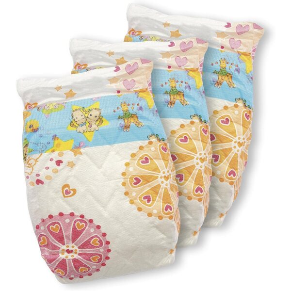 Heless 335 - Set 3 Bambolewindeln 35-50 cm con stampa colorata e chiusura a velcro riutilizzabile