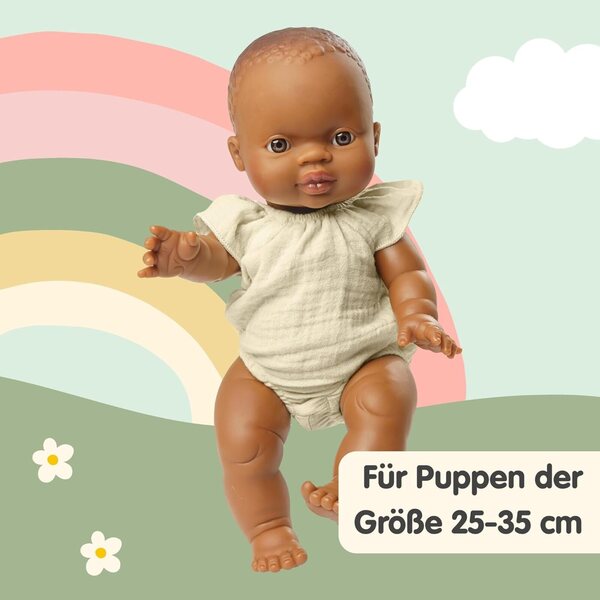 Body per vestiti per bambole in cotone biologico al 100% con volant in ecrù per bambola 28-35 cm