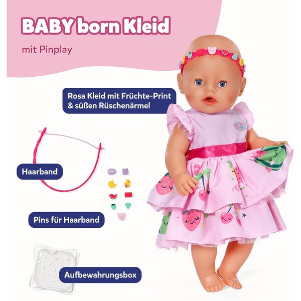 BABY born Set Vestito Pin-Play con Fascia e Spille per Bambole 43cm