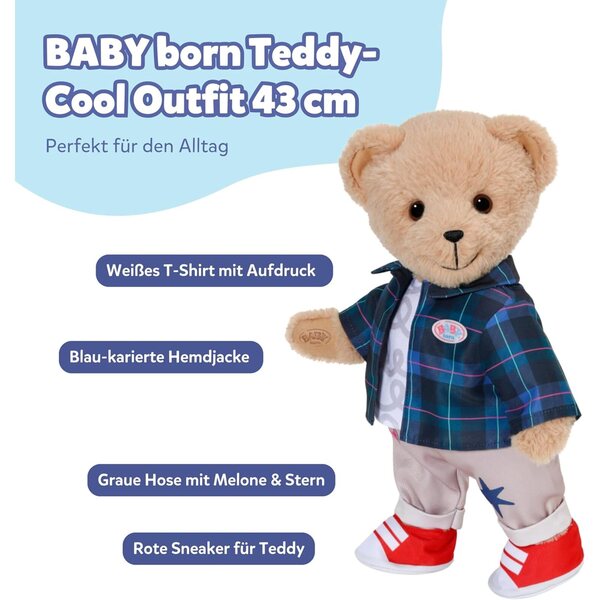 BABY born Teddy Outfit completo con pantaloni, giacca, maglietta e scarpe per bambole 43 cm