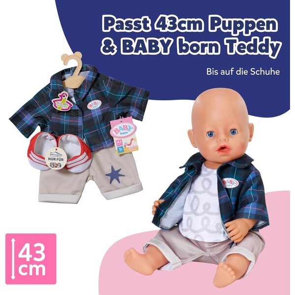 BABY born Teddy Outfit completo con pantaloni, giacca, maglietta e scarpe per bambole 43 cm