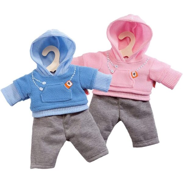 Bambole con tuta da jogging Heless 28-33 cm Felpa con cappuccio blu o rosa in 2 pezzi