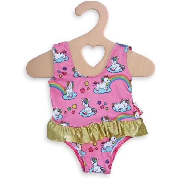 Costume da bagno unicorno per bambole 28-35 cm - rosa con tutù con volant dorati