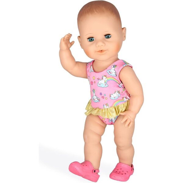 Costume da bagno unicorno per bambole 28-35 cm - rosa con tutù con volant dorati