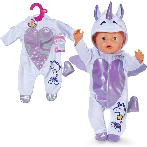 BABY born Einhornanzug per bambole 43 cm con glitter, cappuccio e ricami
