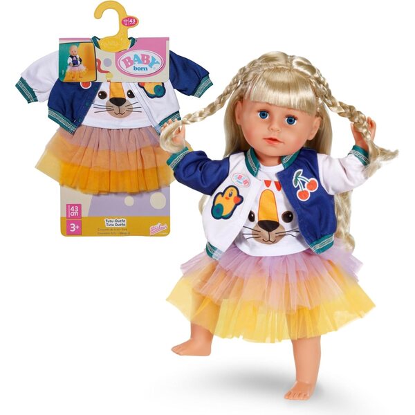 BABY born Tutu-Outfit con Tutu Colorato, T-Shirt e Giacca College per Pupazzi 43 cm