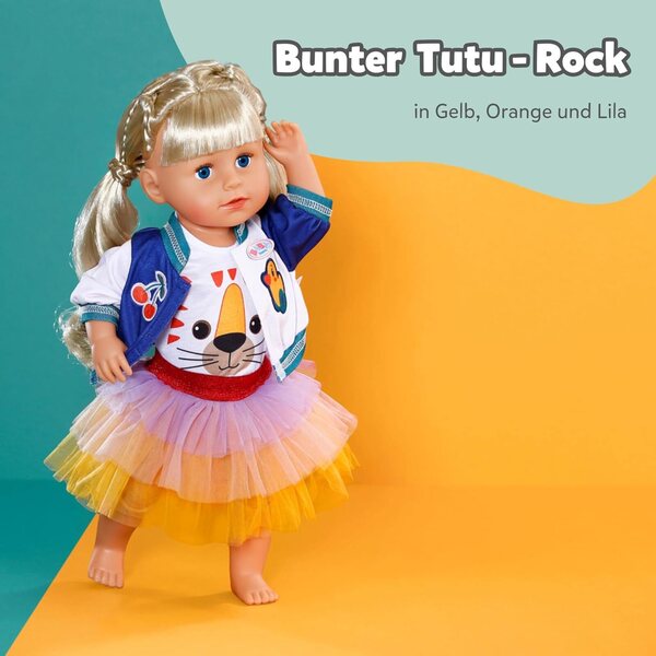 BABY born Tutu-Outfit con Tutu Colorato, T-Shirt e Giacca College per Pupazzi 43 cm