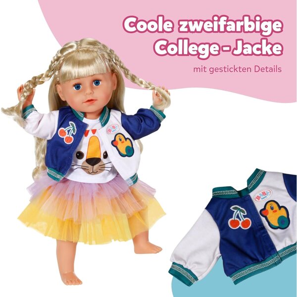 BABY born Tutu-Outfit con Tutu Colorato, T-Shirt e Giacca College per Pupazzi 43 cm