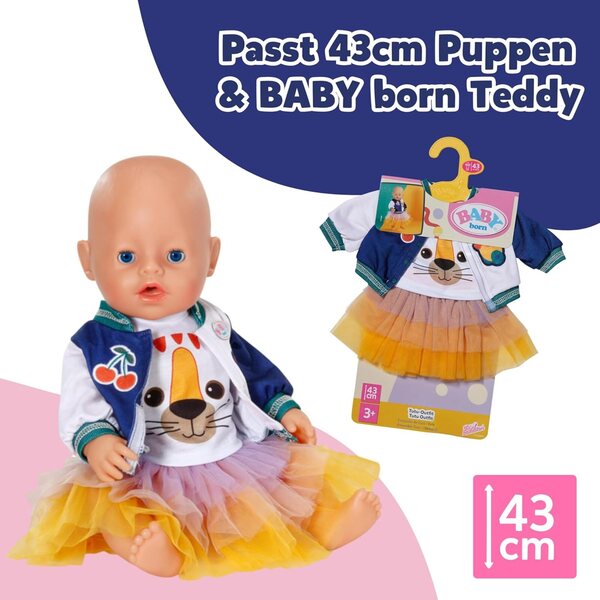 BABY born Tutu-Outfit con Tutu Colorato, T-Shirt e Giacca College per Pupazzi 43 cm