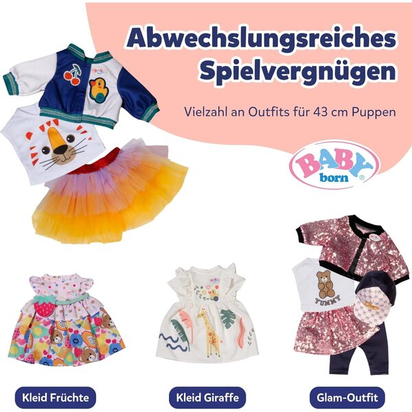 BABY born Tutu-Outfit con Tutu Colorato, T-Shirt e Giacca College per Pupazzi 43 cm