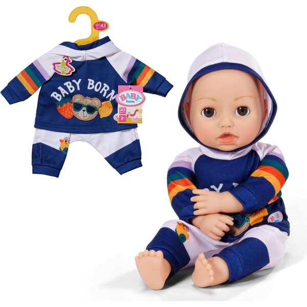 BABY Born Jogginganzug con hoodie blu navy e pantaloni grigi per bambole 43 cm