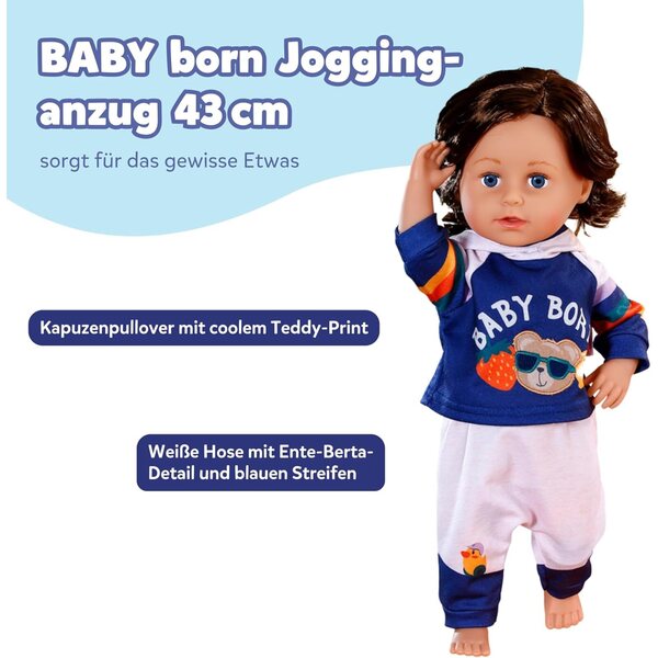 BABY Born Jogginganzug con hoodie blu navy e pantaloni grigi per bambole 43 cm