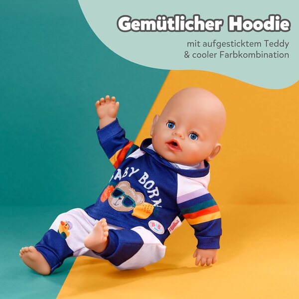 BABY Born Jogginganzug con hoodie blu navy e pantaloni grigi per bambole 43 cm