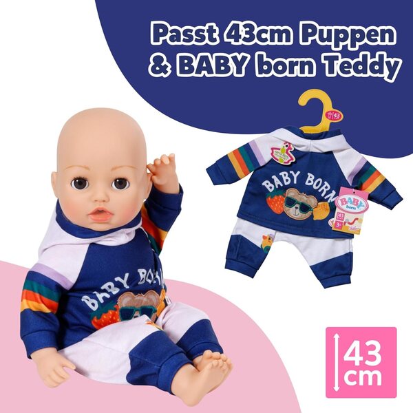 BABY Born Jogginganzug con hoodie blu navy e pantaloni grigi per bambole 43 cm
