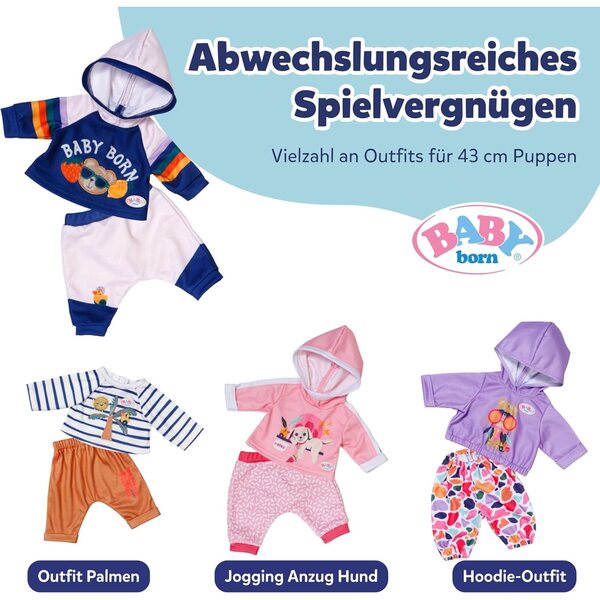BABY Born Jogginganzug con hoodie blu navy e pantaloni grigi per bambole 43 cm