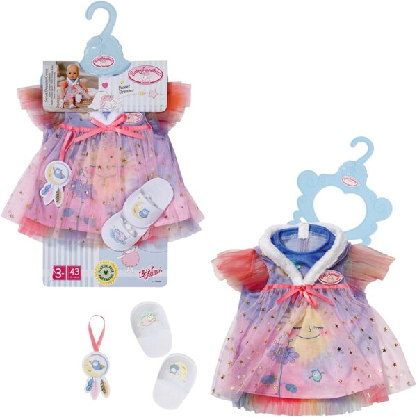 Camicia da notte per bambina Annabell Sweet Dreams 43 cm con colletto in peluche, acchiappasogni e pantofole