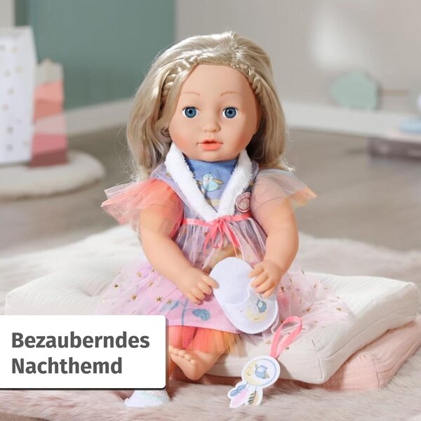 Camicia da notte per bambina Annabell Sweet Dreams 43 cm con colletto in peluche, acchiappasogni e pantofole
