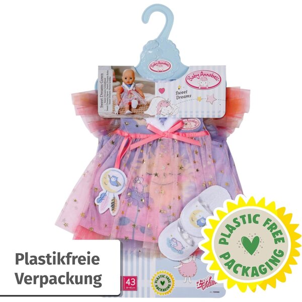 Camicia da notte per bambina Annabell Sweet Dreams 43 cm con colletto in peluche, acchiappasogni e pantofole