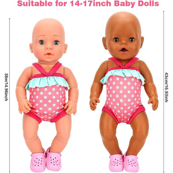 Miunana Set vestiti e accessori per bambole 35-43 cm, costume da bagno e occhiali rosa