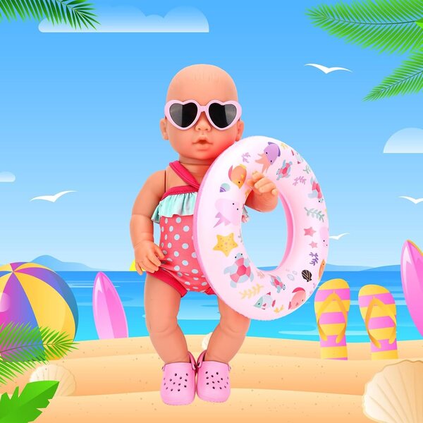 Miunana Set vestiti e accessori per bambole 35-43 cm, costume da bagno e occhiali rosa