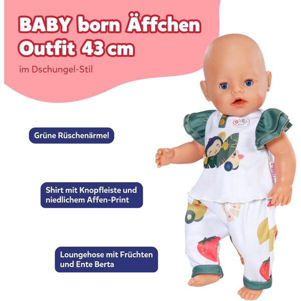 BABY born Äffchen-Outfit per puppe 43 cm - stile giungla con rufflenshirt e pantaloni lounge