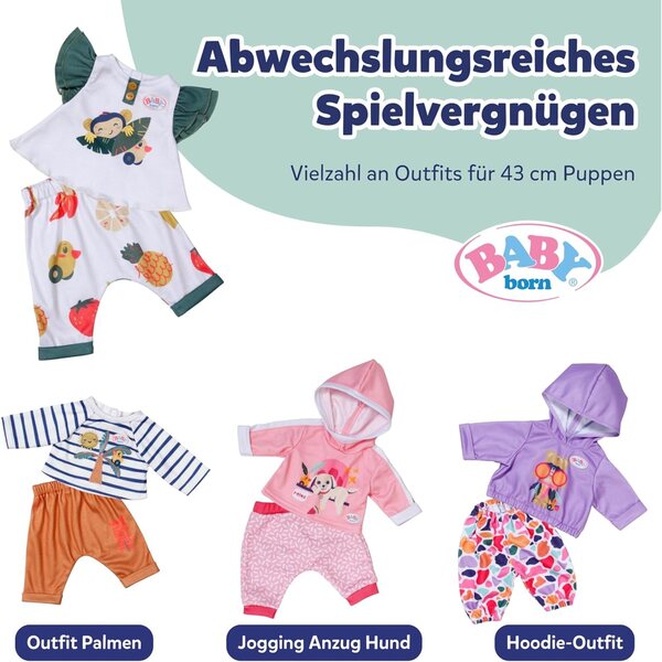 BABY born Äffchen-Outfit per puppe 43 cm - stile giungla con rufflenshirt e pantaloni lounge