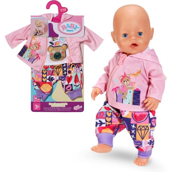BABY born Neugeborenen-Outfit Bambini 43 cm con Langarmshirt, Hose & Jacke Teddyohren