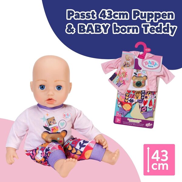 BABY born Neugeborenen-Outfit Bambini 43 cm con Langarmshirt, Hose & Jacke Teddyohren