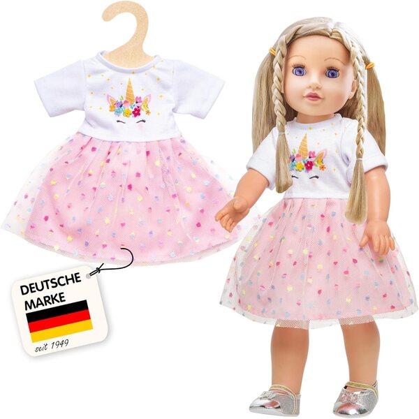 Heless Vestito per Bambole Einhorn Hannah 28-35 cm con Stampa Unicorno e tulle Colorato