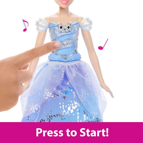 Mattel Disney Princess Cinderella con vestito luminoso e suoni magici, gioco interattivo