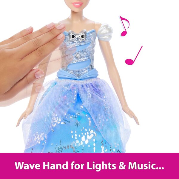 Mattel Disney Princess Cinderella con vestito luminoso e suoni magici, gioco interattivo