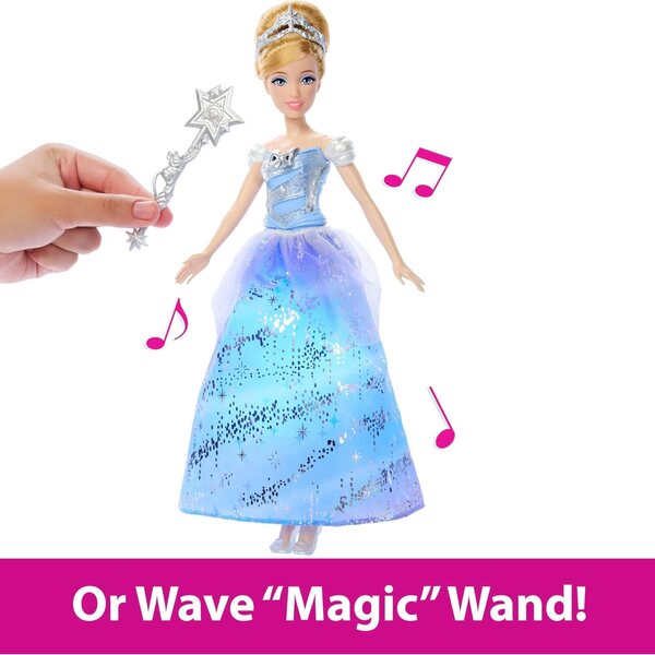 Mattel Disney Princess Cinderella con vestito luminoso e suoni magici, gioco interattivo