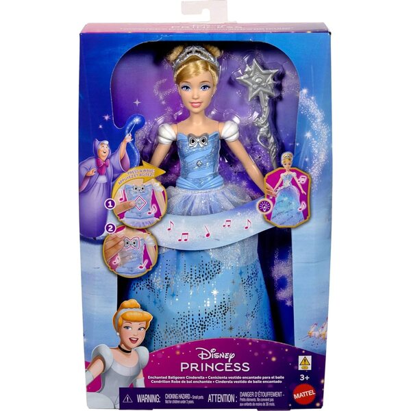 Mattel Disney Princess Cinderella con vestito luminoso e suoni magici, gioco interattivo