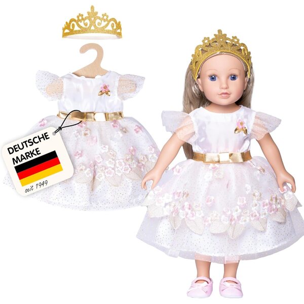 Heless Prinzessinnen-Kleid fioritura di ciliegio con corona dorata per bambole 35-45 cm