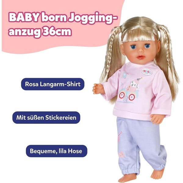 BABY born jogginganzug per puppe 36 cm con maglia rosa e pantaloni lila