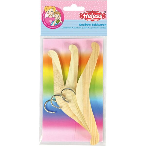 Heless 304 - Set 3 grucce in legno per abiti bambole, beige, ordina il guardaroba delle tue bambole
