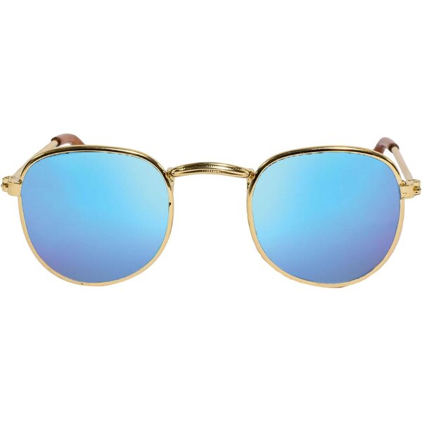 Occhiali da sole per bambole Heless con montatura dorata e lenti a specchio blu, adatti per bambole di 28-45 cm