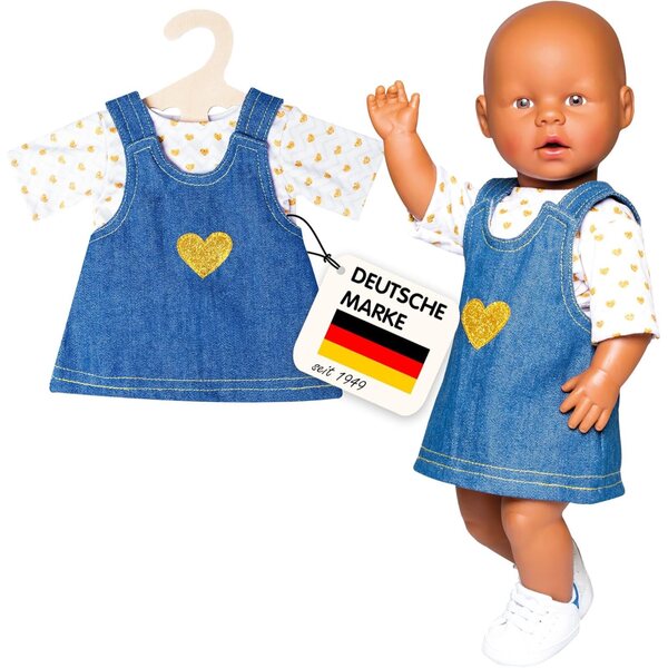 Heless Set Abbigliamento gioiellino per Bambole 28-35 cm con Vestito Jeans e T-Shirt