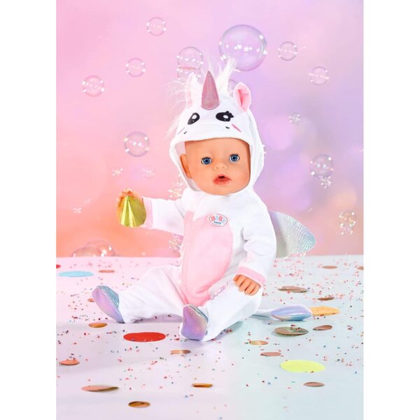 BABY Born tenero tutina unicorno con bambù 43 cm con ali e cappuccio rosa bianco