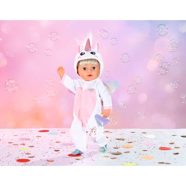 BABY Born tenero tutina unicorno con bambù 43 cm con ali e cappuccio rosa bianco