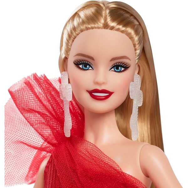 Barbie Signature 2024 Weihnachtspuppe mit elegantem Karokleid und festlichen Accessoires