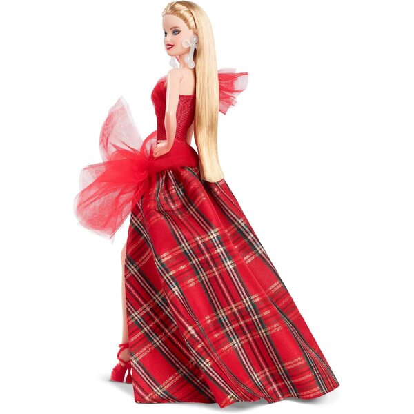 Barbie Signature 2024 Weihnachtspuppe mit elegantem Karokleid und festlichen Accessoires