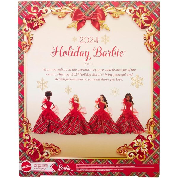 Barbie Signature 2024 Weihnachtspuppe mit elegantem Karokleid und festlichen Accessoires