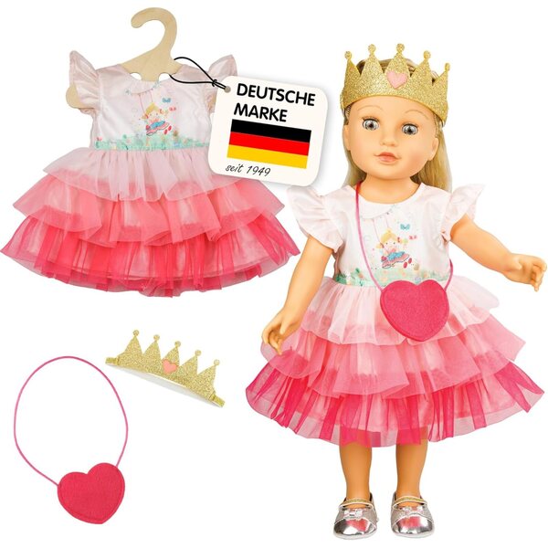 Heless Abito Principessa Emily Rosa per Bambole 28-35 cm con Corona e Borsetta